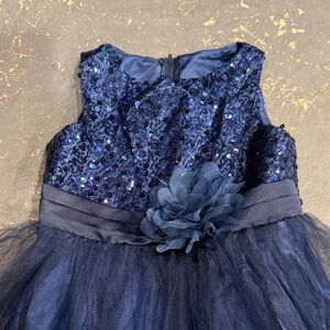 Elegant Kids Navy Blue Formal Dress with Floral Accent